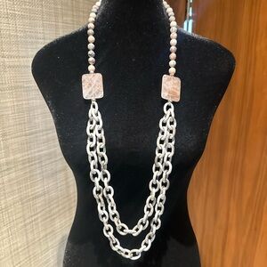 Chic Silver and Pink Double Chain Necklace